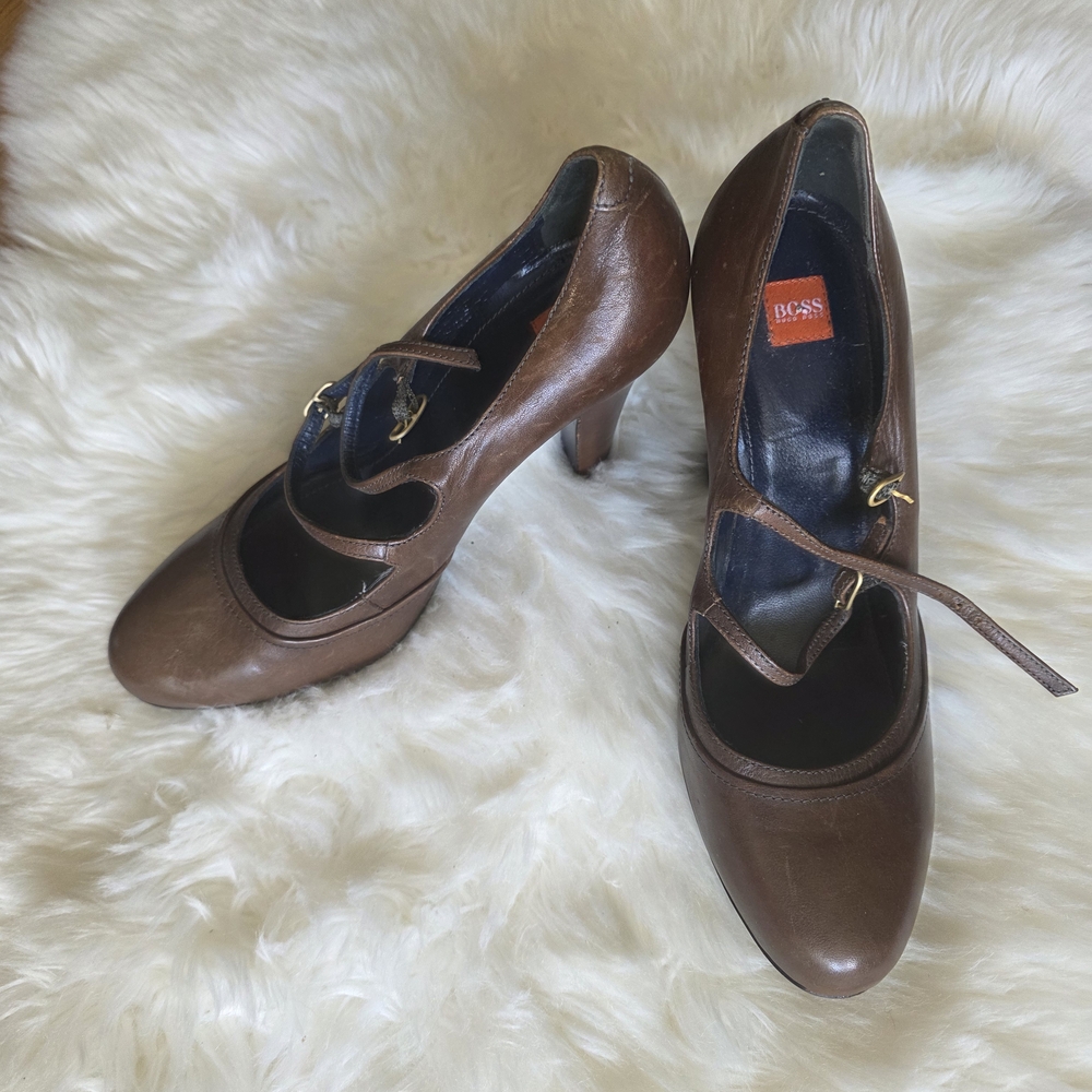 Hugo Boss Brown Leather Mary Jane Heels